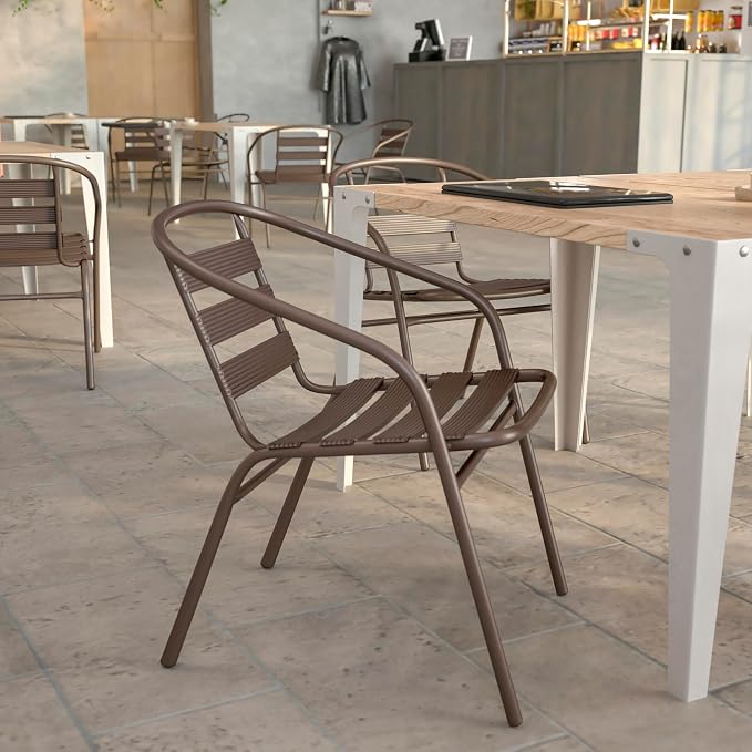 Flash Furniture Lila Bronze Metal Restaurant Stack Chair with Metal Slats - Image 5