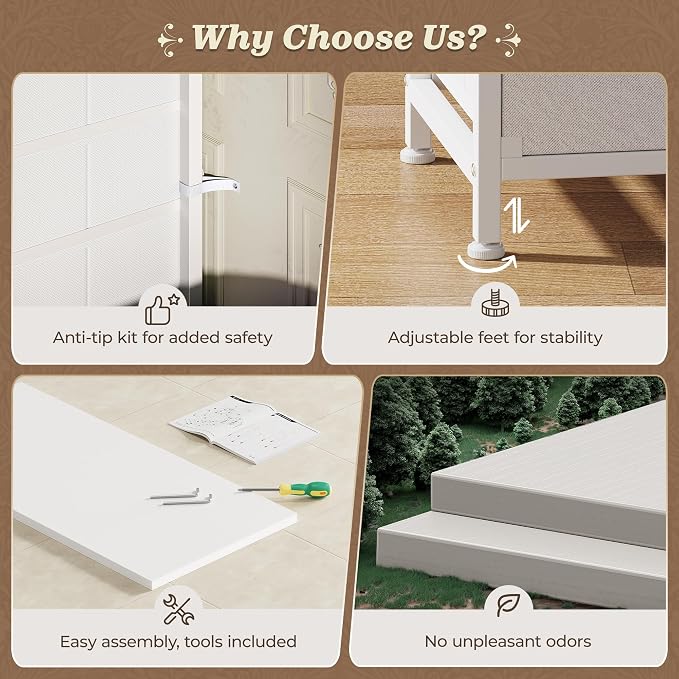 Huuger 70 Inch White Dresser for Bedroom, TV Stand for 65, 75, 80 Inch TV, 13 Fabric Drawer Long Dresser, Wide Chest of Drawer, Storage Units for Bedroom - Image 9