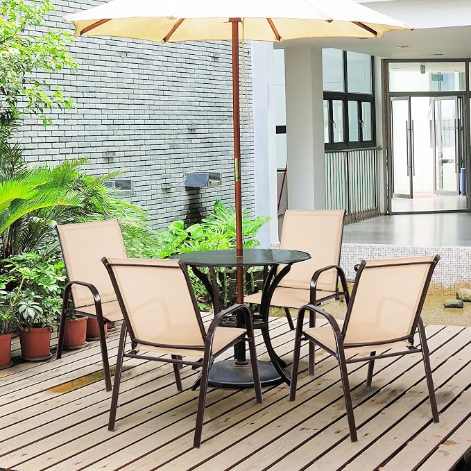 Tangkula 2 Piece Patio Dining Chairs, Outdoor Bistro Chairs W/Curved Armrests, Easy-to-Dry Fabric, Reinforced Steel Frame, Wide & Comfortable Camping Chairs for Garden, Poolside, Backyard (1, Beige) - Image 5