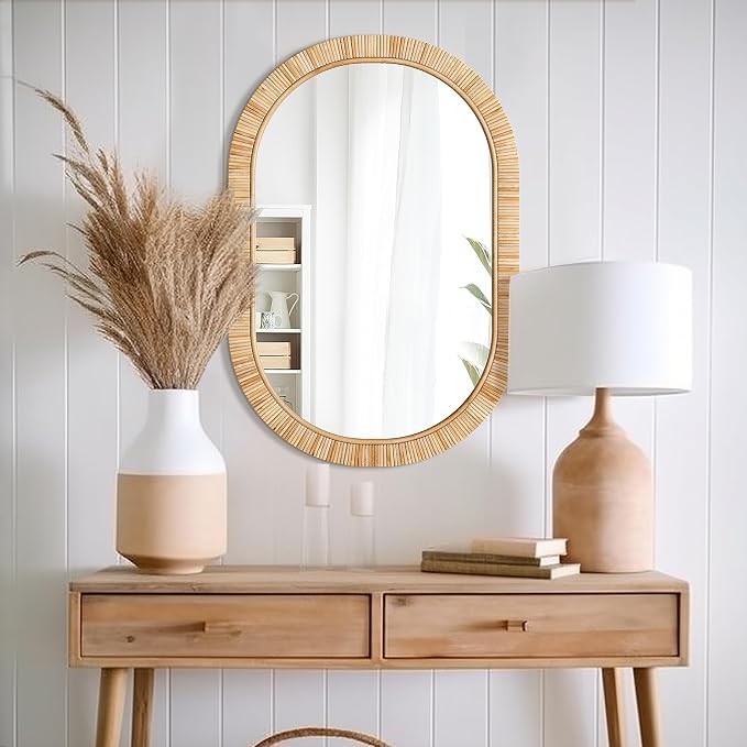 Barnyard Designs Oval Rattan Wall Mirror, Natural Tan Woven Rattan Frame, Indoor Decorative Mirror for Bedroom Living Room Entryway (20" x 30", Oval) - Image 4