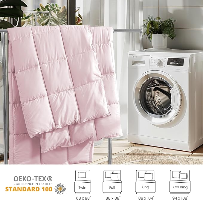 Peace nest Queen Size Goose Feather Fiber and Down Comforter Fluffy Duvet Insert All Season Hotel Luxury Bedding Comforters Soft Medium Warmth 88x88 Inches Pink