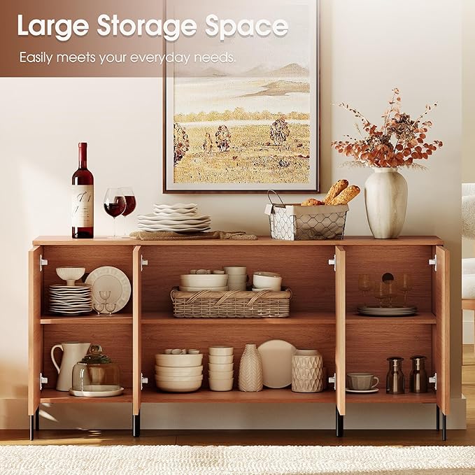 WAMPAT 3 Pieces Bedroom Set, Fluted Dresser and Nightstand Set, Wood Storage Cabinet and Nightstands Set of 2 with Charging Station, Wide Storage Organizer Cabinet for Bedroom, Mocha