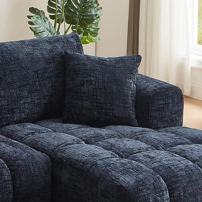 Tufted Chenille Cloud Modular Sectional Sofa,Oversized 2-Piece Right Facing Boneless Couch with Chaise Lounge, L-Shape Floor Lounge Sofa with 2 Throw Pillows for Living Room, No Assembly Required