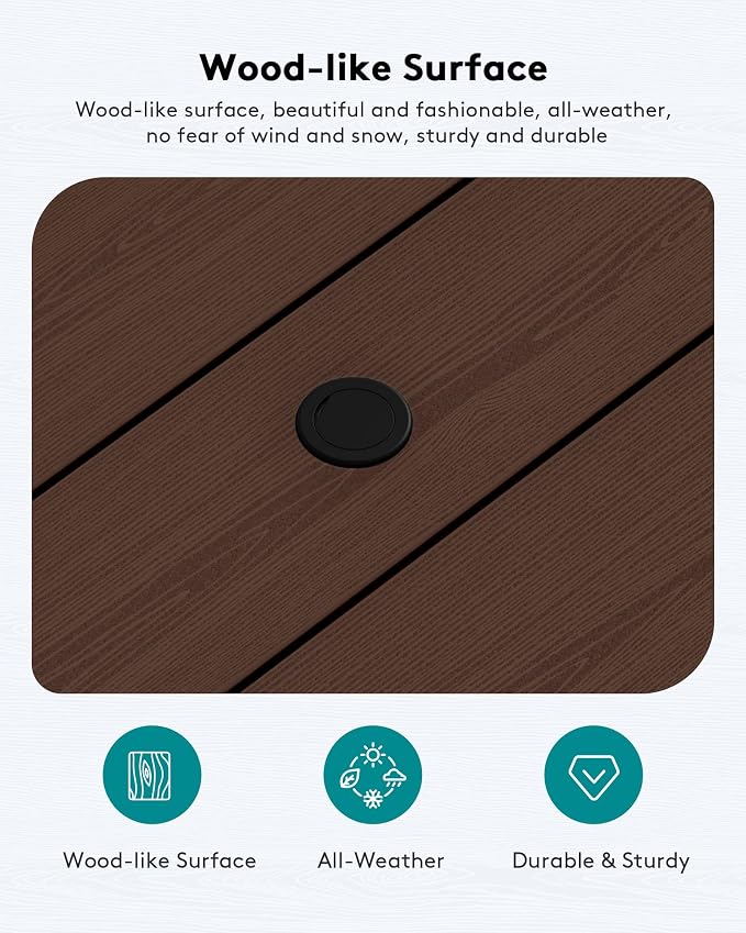 SERWALL HDPE Patio Coffee Table, Rectangle Outdoor Coffee Table, All-Weather Coffee Side Table for Balcony, Poolside, Deck, Garden, Coffee Brown - Image 4