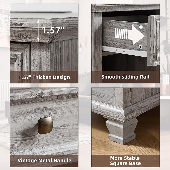 SAVOR LIFE Farmhouse End Tables Living Room Set of 2, Rustic Wood Nightstand with 1 Drawer, Bedside Table with Open Shelf for Bed Room, Side Table for Living Room, Grey - Image 7