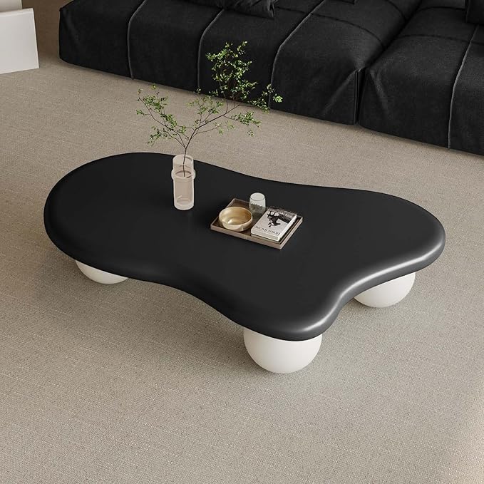 47" Modern Coffee Table Cloud Shape Low Center Table Cute Irregular Indoor Tea Table with 3 Ball Legs for Living Room Small Space