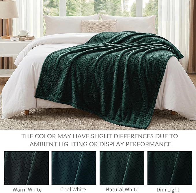 Exclusivo Mezcla King Blanket for Bed, Cozy Lightweight Fleece Blankets for All Season, Decorative Giftable Fuzzy Plush Wave Textured Suitable for Women, Men, Forest Green, 90x104 Inches