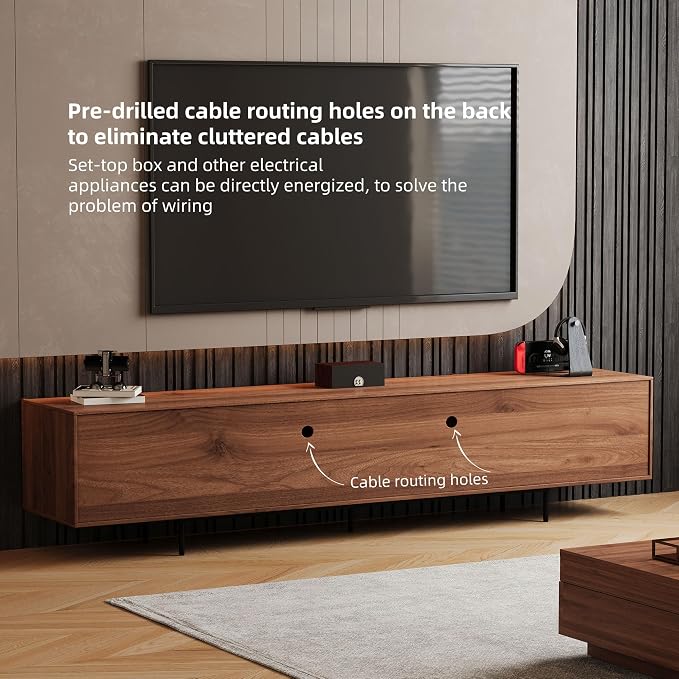 94.48" Mid-Century Modern TV Stand, Walnut Media Console with 4 Storage Cabinets, Entertainment Center for TVs up to 100 Inches, Ideal for Living Room or Bedroom - Image 5