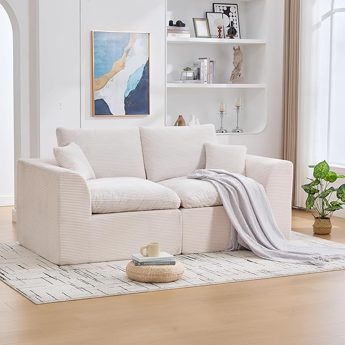 80.3" Cloud Loveseat Boneless Sofas for Living Room, 2 Seaters Modular Foam Cloud Sofa Couches, 2 Seat Compression Foam Couch with Toss Pillows, No Assembly Required