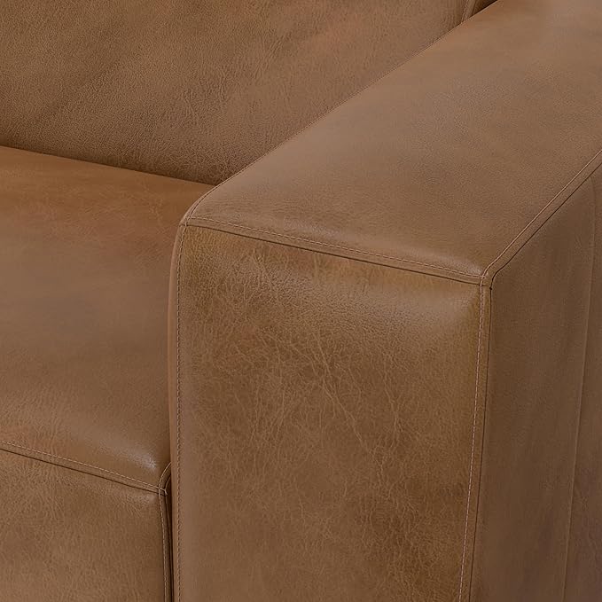 SIMPLIHOME Rex Right-Arm Sofa Module in Full-Grain Genuine Leather, Caramel Brown, 44-inches Wide, Handcrafted Modern-Style Right-Arm Accent Chair for Living Room and Family Room