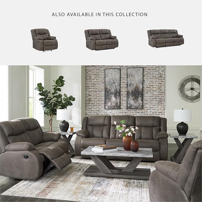 Signature Design by Ashley First Base Modern Faux Leather Rocker Recliner, Gray