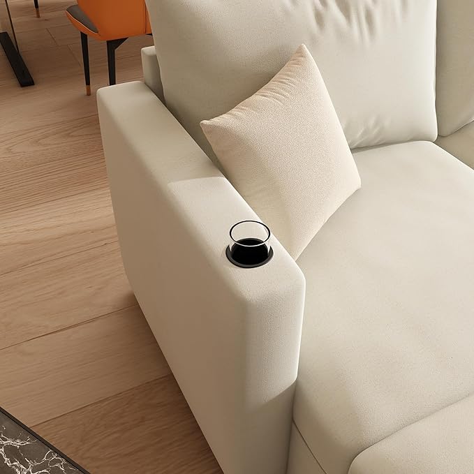 ERYE Oversized Chenille Upholstered Modular Storage Sectional Sofa Couch W/2 Movable Ottomans & Cupholders, U-Shaped Free Combined Sofa Couch Convertible Sleeper Sofabed for Living Room Apartment