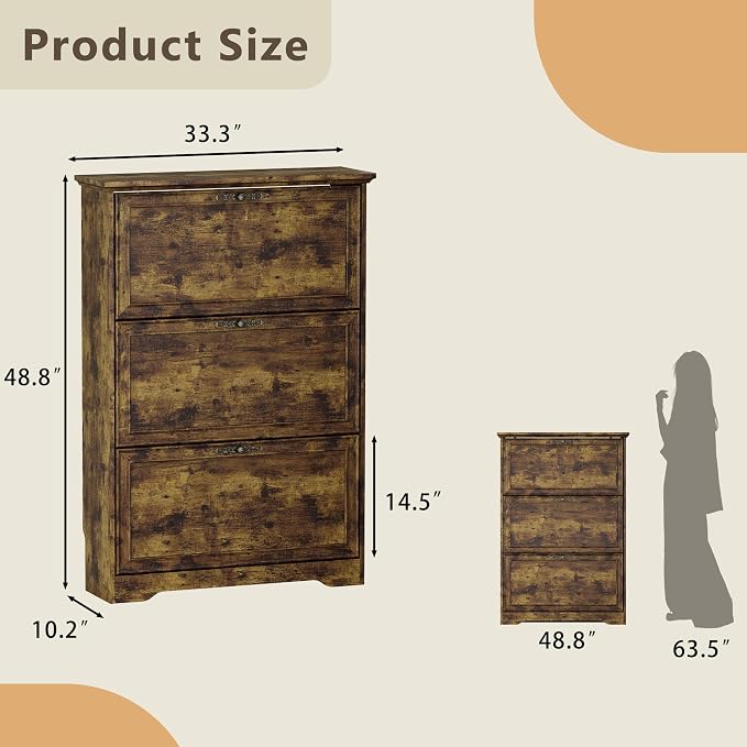 BORNOON 3 Flips Shoe Cabinet for Entryway, Narrow Shoe Storage Cabinet with Adjustable Shelves, Wooden Space-Saving Organizer and Rack for Foyer, Closet, Hallway - Image 2