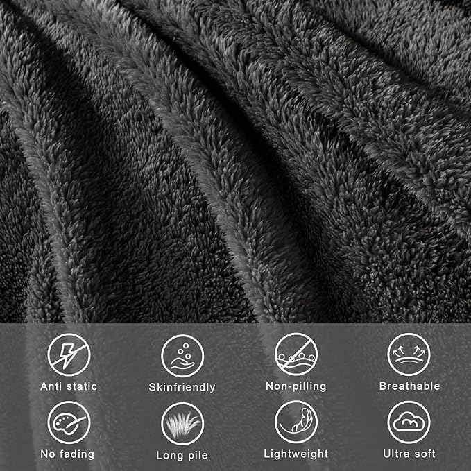 Exclusivo Mezcla Twin Size Blanket for Bed, Super Soft Velvet Plush Fleece Blankets, Fuzzy Cozy and Warm for Winter, 60x80 Inches, Dark Grey
