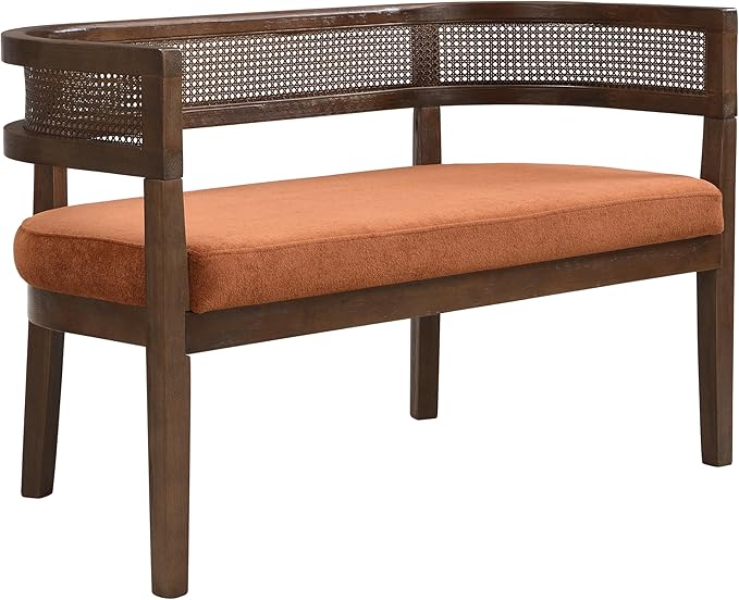 Christopher Knight Home Xiza Modern Fabric Upholstered Loveseat Sofa with Rubberwood Frame, Comfy 2-Seater Sofa Couch and Rattan Backrest, Love Seat Couches for Living Room, Dark Orange + Walnut