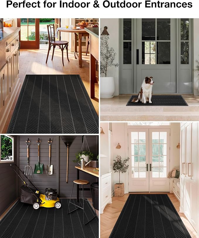 4′ x 6′ Heavy Duty Front Door Mat Indoor Outdoor Entrance, Large Non-Slip All Weather Commercial Floor Mat for Entryway, Low Profile Waterproof Vinyl Rug for House (48" x 72", Black) - Image 7