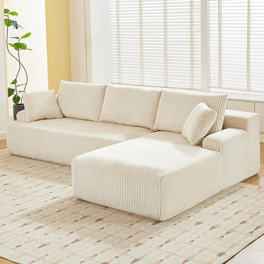 Cloud Couch Boneless l-Shape 96" Modern Sectional Comfy No Assembly Required Sleeper Modular Sofa with Corduroy Fabric Deep Seat Loveseat + Chaise Lounge Chair for Living Room