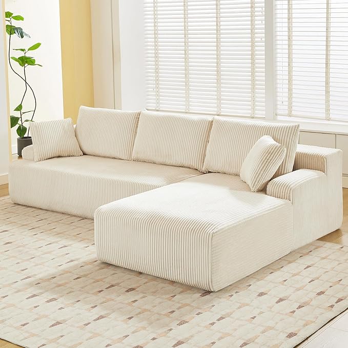 96” Modular Sectional Sofa Couches l-Shape Couch 3 Seat Modular Sofa Memory Foam Sectional Couches for Living Room, Cloud Couch with Oversized Chaise (Beige, Right Facing Chaise)