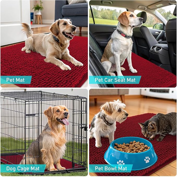 OLANLY Dog Door Mat for Muddy Paws 36x24, Absorbs Moisture and Dirt, Absorbent Non-Slip Washable Doormat, Quick Dry Chenille Mud Mat for Dogs, Entry Indoor Entryway Carpet for Inside Floor, Red - Image 7