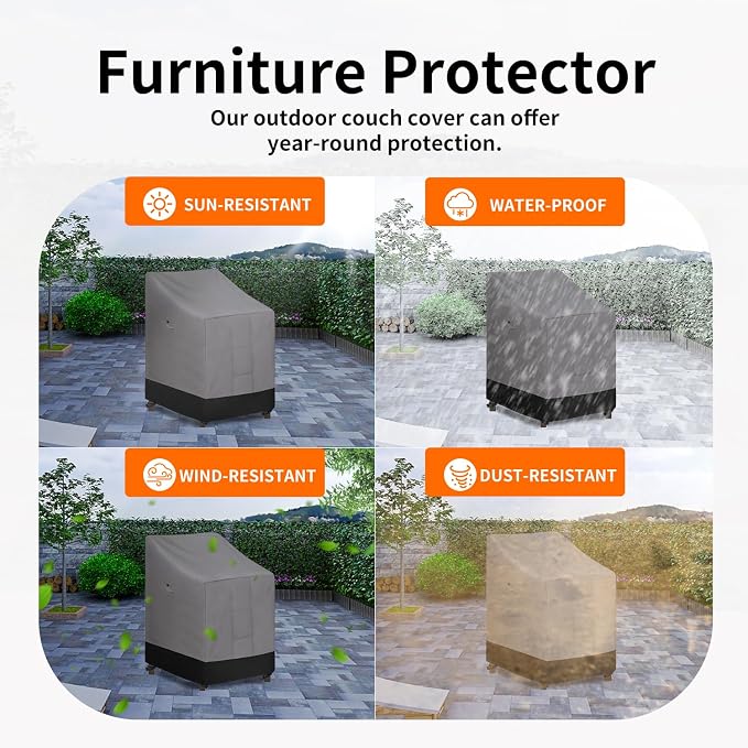 Easy-Going Heavy Duty Outdoor Stackable Chair Cover, Waterproof Patio Chair Cover, Windproof Outdoor Furniture Cover with Air Vent (2 Pack-28Wx36Dx47H inch, Gray/Black) - Image 5