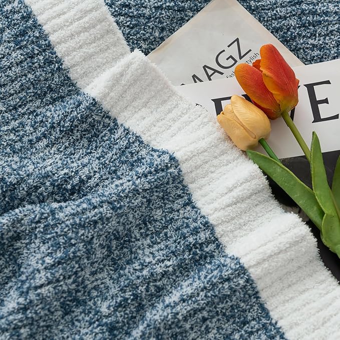 MH MYLUNE HOME Ultra Soft Ribbed Throw Blanket for Couch 50x60 Inches Luxurious Super Cozy Fluffy Microfiber Blanket Plush Warm Reversible Throw Blankets for Sofa Bed - Blue 50 x 60 Inches