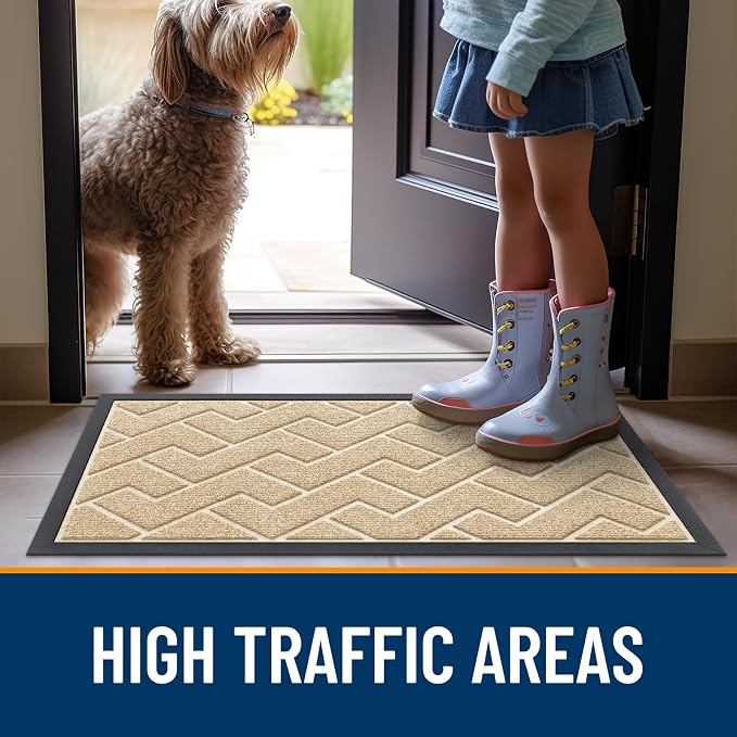 OLANLY Front Door Mat Indoor Outdoor Entrance, Waterproof All-Season, All-Weather Doormat, Sturdy Natural Rubber, Low Profile, Easy Clean Patio Porch Entryway Mat, Herringbone Brick (Beige, 47x23) - Image 8