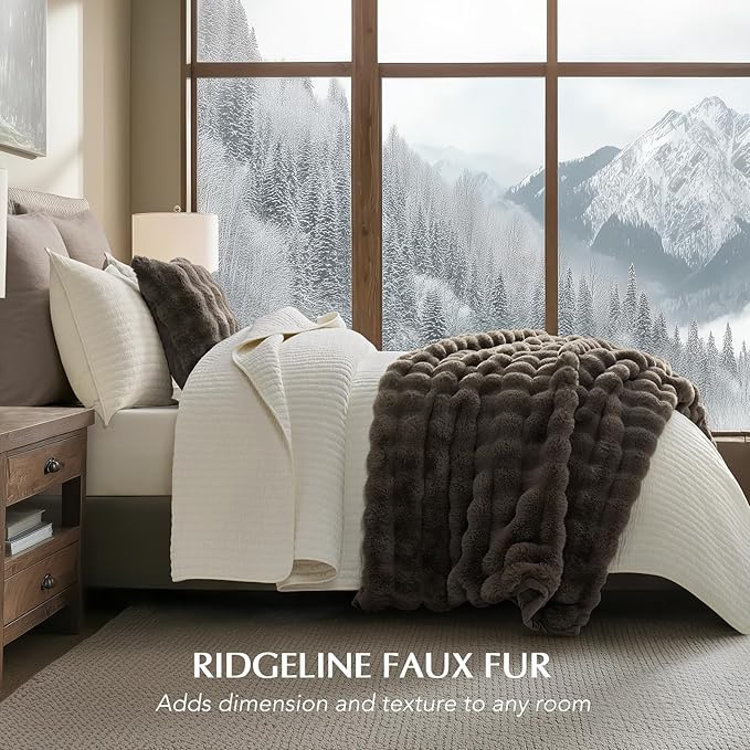 EverGrace Ultra Soft Luxury Fluffy Faux Rabbit Fur Throw Blanket, Thick Warm Bubble Throw for Bed, Cozy Plush Reversible Blankets for Couch, Chair, Sofa, Dark Taupe, 60x80 Inches