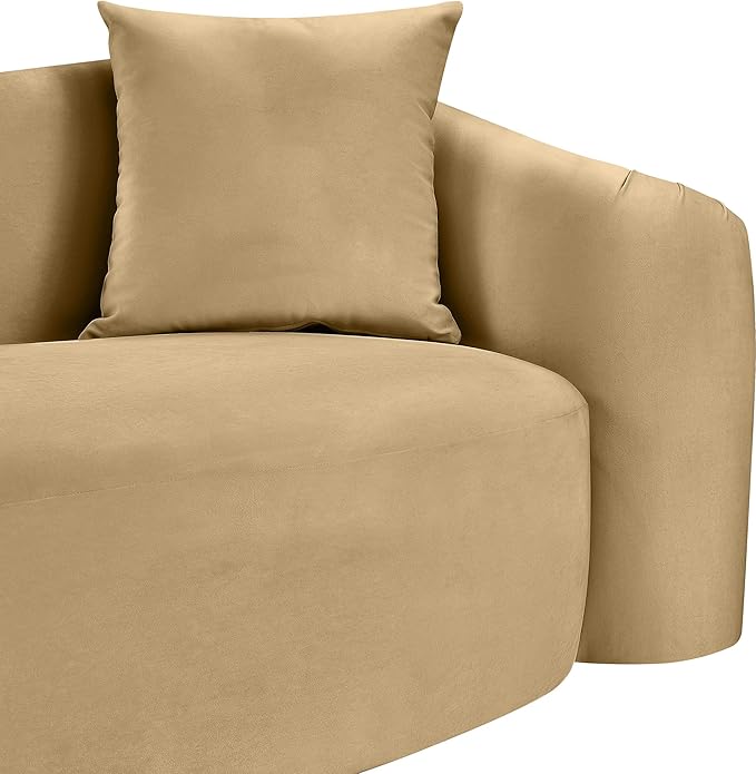 Meridian Furniture 44052Camel-S Destin Collection Modern | Contemporary Sofa with Ultra Luxe Camel 460 GSM Velvet, Rich Curves, 91" W x 34.5" D x 31" H, Camel