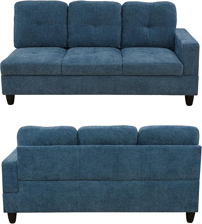 103.5 Inch Modern L-Shaped Couch, Flannel Sectional Sofa with Chaise Lounge, 4-Seater Couch with Accent Pillows for Living Room, Apartment, Dark Blue