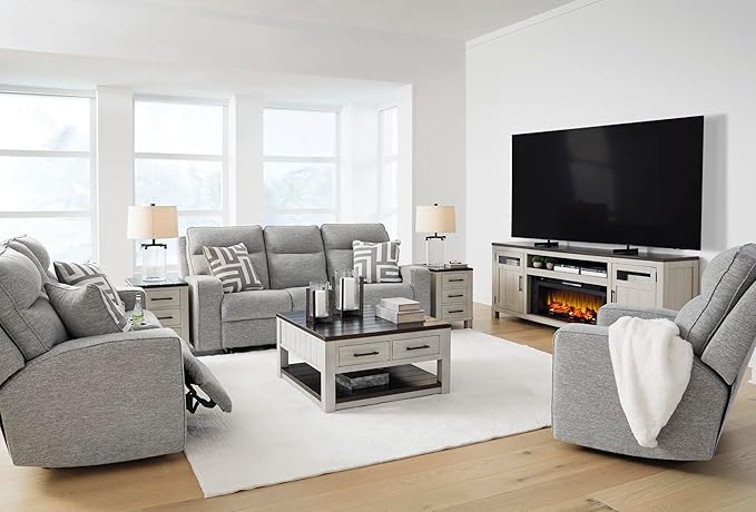Signature Design by Ashley Biscoe Contemporary Power Recliner with Adjustable Headrest, USB Charging, Cleanable Performance Fabric, 21" Seat Height, Gray