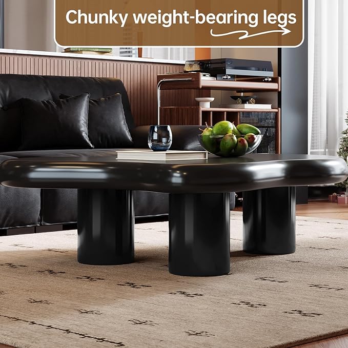 Guyii Cloud Coffee Table, Black Coffee Table for Living Room, Cartoon Irregular Indoor Tea Table, Modern End Table with 3 Legs (Black, 46.06 Inch)