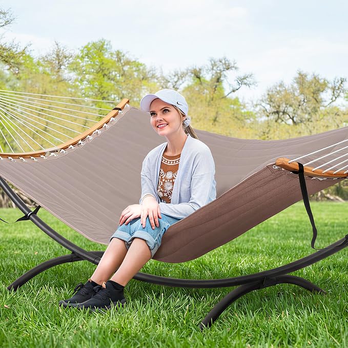 SUNCREAT Hammocks Standing Patio Hammock, Portable Hammock with Stand Foldable, Patent Pending, Brown - Image 2