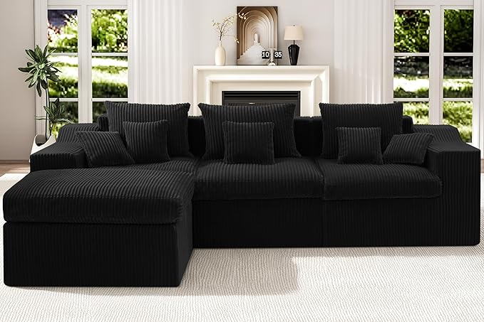 101" Modular Couch Sectionals with Ottoman, Big Comfy Cloud Couches, L Shaped 4 Seat Modular Sectional Sofa, Sectional Double Cushion Couches with Deep Seat for Living Room,No Assembly Required(Black)