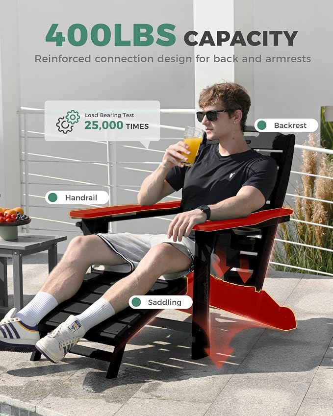 Folding Adirondack Chairs Set of 4,Adirondack Chair with Retractable Ottoman,Plastic Adirondack Chairs with 2 Cup Holder,Weather Resistant Patio Chair,Outdoor Chairs Set of 4(Black) - Image 6