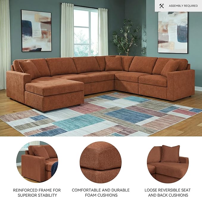 Signature Design by Ashley Casual Modmax Stain Resistant U-Shape Right-Arm Facing 6-Piece Sectional with Chaise and Reversible Cushion, Orange