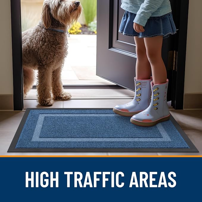 OLANLY Front Door Mat Indoor Outdoor Entrance, Waterproof All-Season, All-Weather Doormat, Sturdy Natural Rubber, Fade Resistant, Low Profile, Easy Clean Patio Porch Entryway Mat, 35x23, Light Blue - Image 8