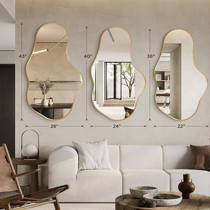 Dorlicecass Irregular Wall Mirror - Wall Mirrors Decorative 22"x 36" Asymmetrical Abstract Mirror Aviation Aluminum Alloy Frame Unique for Bathroom, Bedroom, Living Room, Cloakroom, Entryway Gold - Image 6