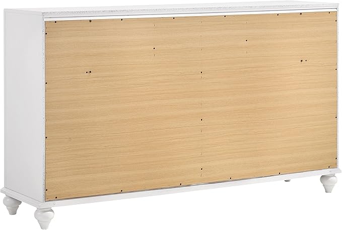 Coaster Home Furnishings Barzini Modern Classic 4-Piece Bedroom Set Leatherette Upholstered Queen Size Panel Bed Frame 56-inch Headboard White 205891Q-S4