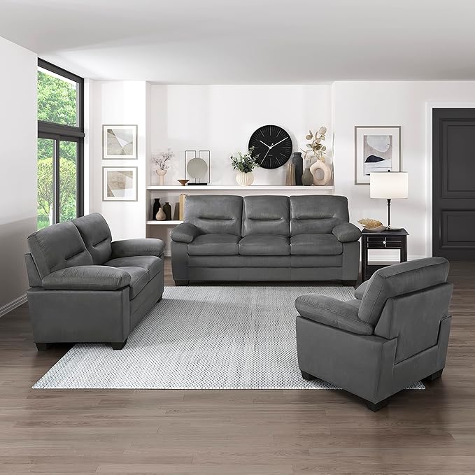 Lexicon 63" Sofa, Comfy Modern Sofa with Pillow-Top Arms, Couch for Living Room Apartment Lounge, Solid and Easy to Assemble, 2-Seater Couch, Dark Gray