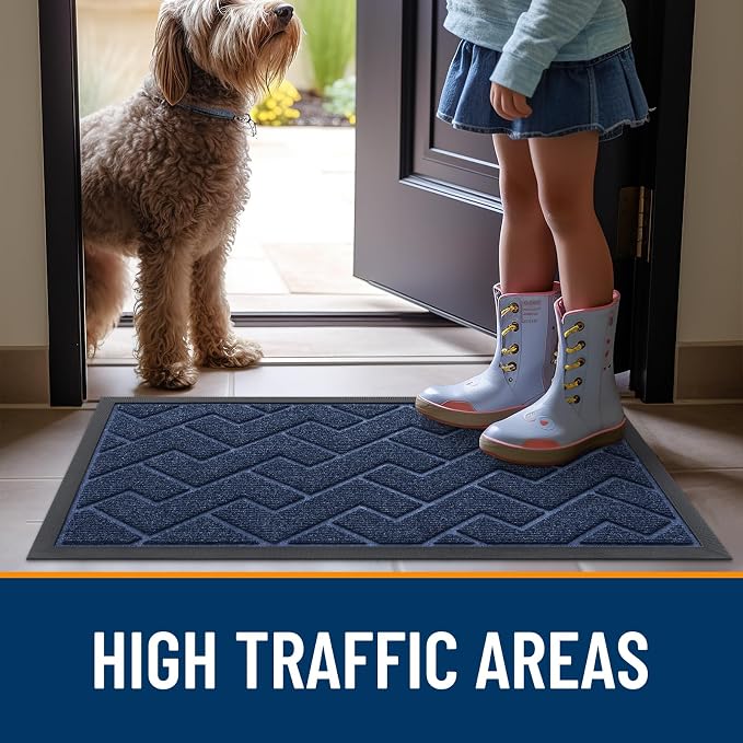 OLANLY Front Door Mat Indoor Outdoor Entrance, Waterproof All-Season, All-Weather Doormat, Sturdy Natural Rubber, Low Profile, Easy Clean Patio Porch Entryway Mat, Herringbone Brick (Blue, 36x24) - Image 8