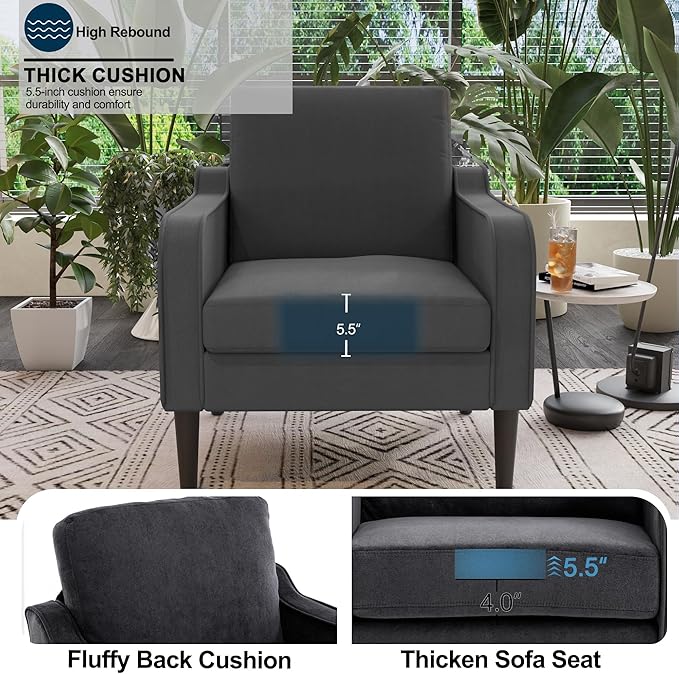 Ribilake Grey Accent Chair Set of 2 - Upholstered Armchair with Side Pockets, Comfy Living Room Arm Chair, Reading Accent Chairs for Bedroom, Living Room, Apartment, Office