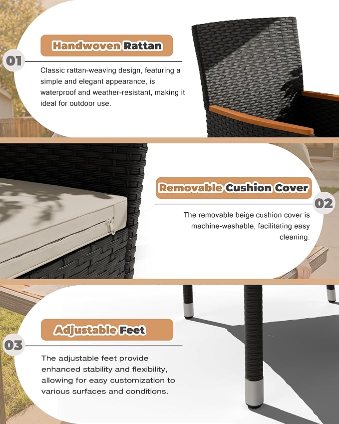 Flamaker 9 Piece Patio Dining Set Outdoor Acacia Wood Table and Chairs with Soft Cushions Wicker Patio Furniture for Deck, Backyard, Garden - Image 5