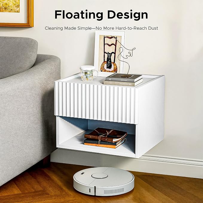 Floating Nightstand Bedroom Bedside Table - Wood Night Stand Set 2 for Small Spaces, Wall Mounted Cabinet with Storage Drawer, White Modern Night Stand for Dorm Hallway Entryway - Image 7