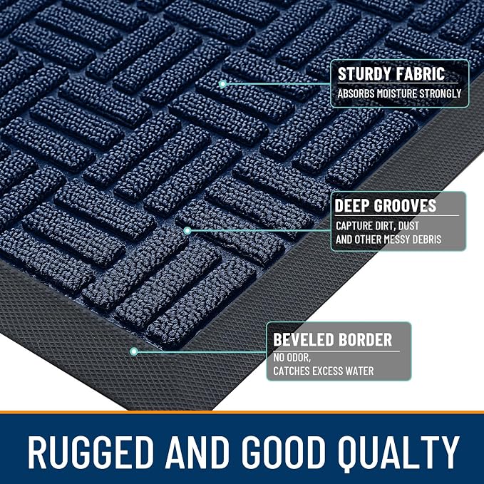 OLANLY Front Door Mat Outside Entrance 33x21, Absorbent, Heavy Duty Sturdy Natural Rubber Doormat Indoor Outdoor, Non-Slip, Stain and Fade Resistant, Low Profile Floor Mat for Entryway, Navy Blue - Image 4