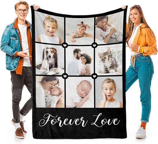 Printwoo Custom Blanket with Photos, Personalized Photo Blankets Using My Own Photos, Customized Blankets with Pictures, Personalized Gifts for Women Men Baby Child