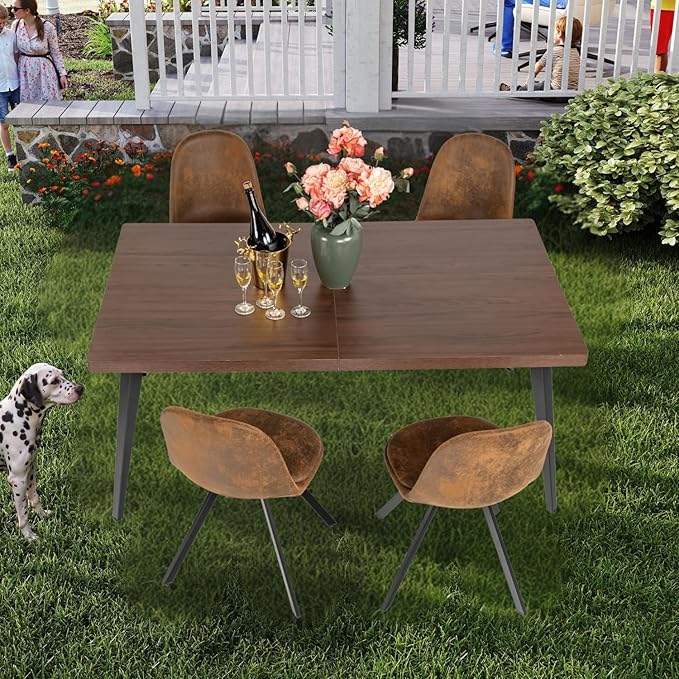 Homy Casa 5-Piece Patio Conversation Dining Set – Mid-Century Style Patio Table with 4 Swivel Cushioned Chairs, Modern Garden Furniture for Deck, Lawn, Garden or Backyard, Brown