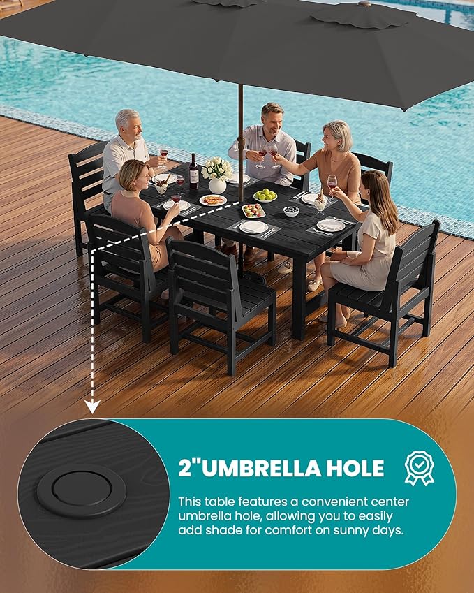 SERWALL Patio Dining Sets for 6 Person, HDPE Dining Set with 6 Armless Chairs, Black - Image 2