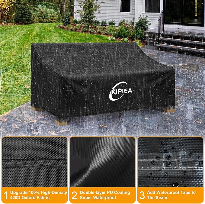 Kipiea Patio Sofa Cover, Heavy Duty Outdoor Couch Covers Waterproof Winter, 2-Seat Patio Furniture Cover Loveseat, Outdoor Sofa Covers with Anti UV and No Tears, No Fading (60"W x 42"D x 31"H) - Image 3