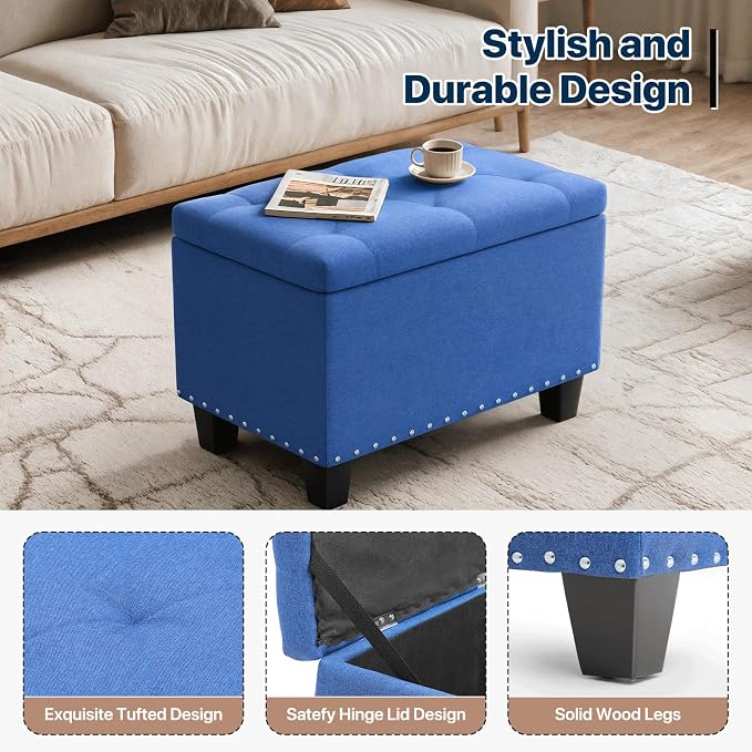 Magshion Storage Ottoman, 25 Inches Ottoman Foot Rest Stool with Hinged Lid, Ottomans with Storage for Living Room, Bedroom, Entryway, 600 lbs Capacity, Blue - Image 5