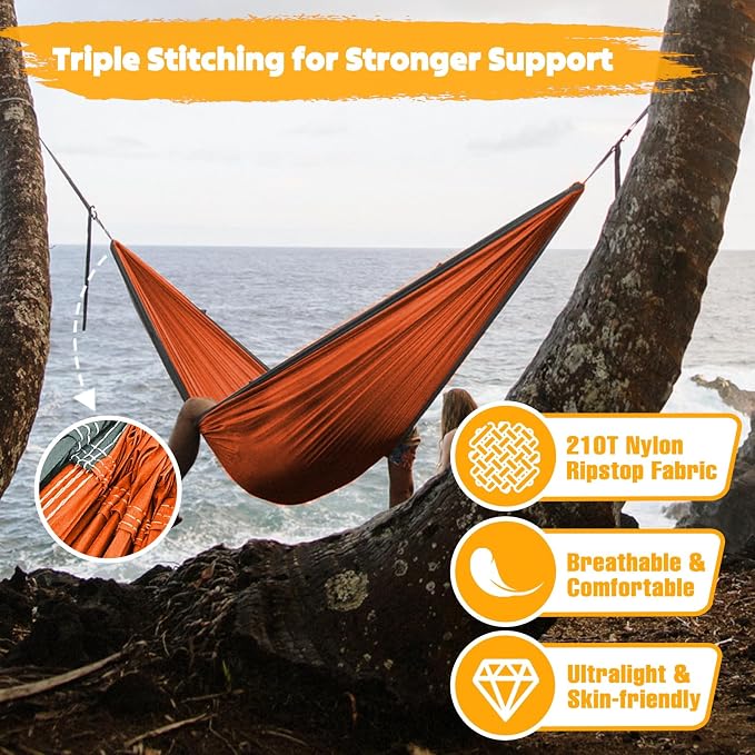 NATUREFUN Ultra-Light Travel Camping Hammock | 300kg Load Capacity,Breathable,Quick-Drying | 2 x Premium Carabiners,2 x Nylon Slings Included | Outdoor Indoor Garden - Image 4